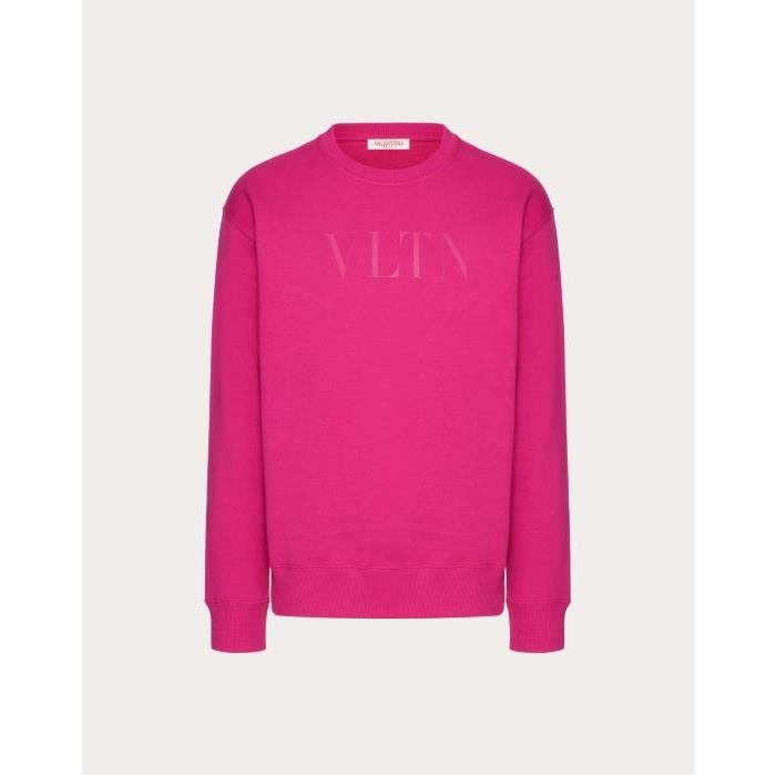 발렌티노 남성 후드티 후드집업 Cotton Crewneck Sweatshirt With Vltn Print for Man in Pink Pp | Valentino GB VMF26M9JA_UWN이끌라발렌티노