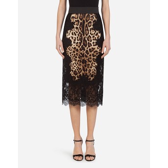 돌체앤가바나 여성 스커트 Leopard print satin midi skirt with lace inserts F4BHCTFSAXYHY13M이끌라돌체 앤 가바나
