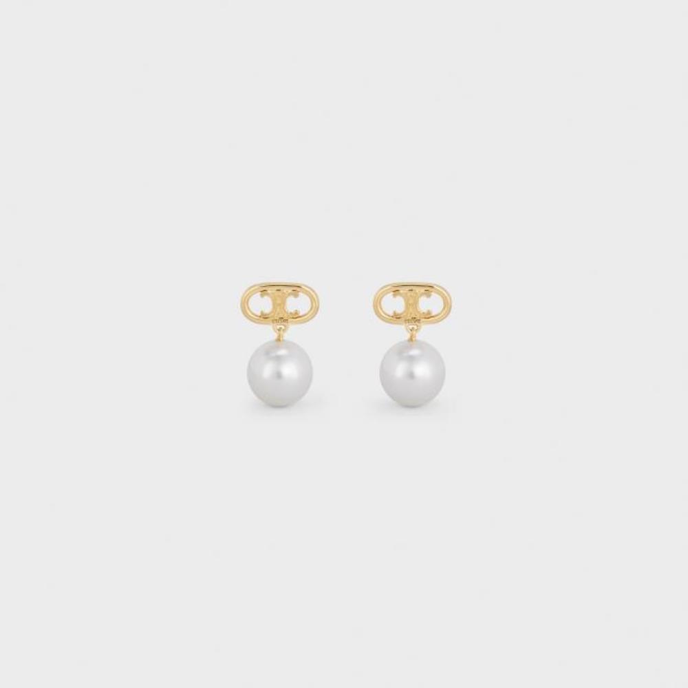 셀린느 여성 귀걸이 Triomphe Pearl Earrings in Brass with Gold Finish&amp;Glass Pearl 46W796BPE.01GI이끌라셀린느