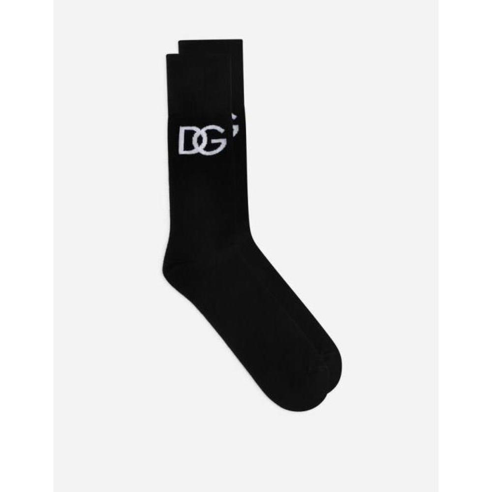 돌체앤가바나 남성 양말 Stretch cotton socks with jacquard DG logo GXG83TJACKUS9000이끌라돌체 앤 가바나