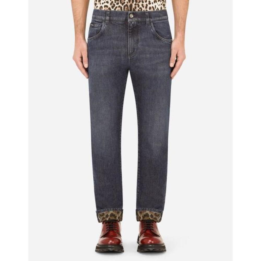 돌체앤가바나 남성 바지 데님 Blue wash slim fit stretch jeans with leopard print GY07CDG8EI2S9001이끌라돌체 앤 가바나
