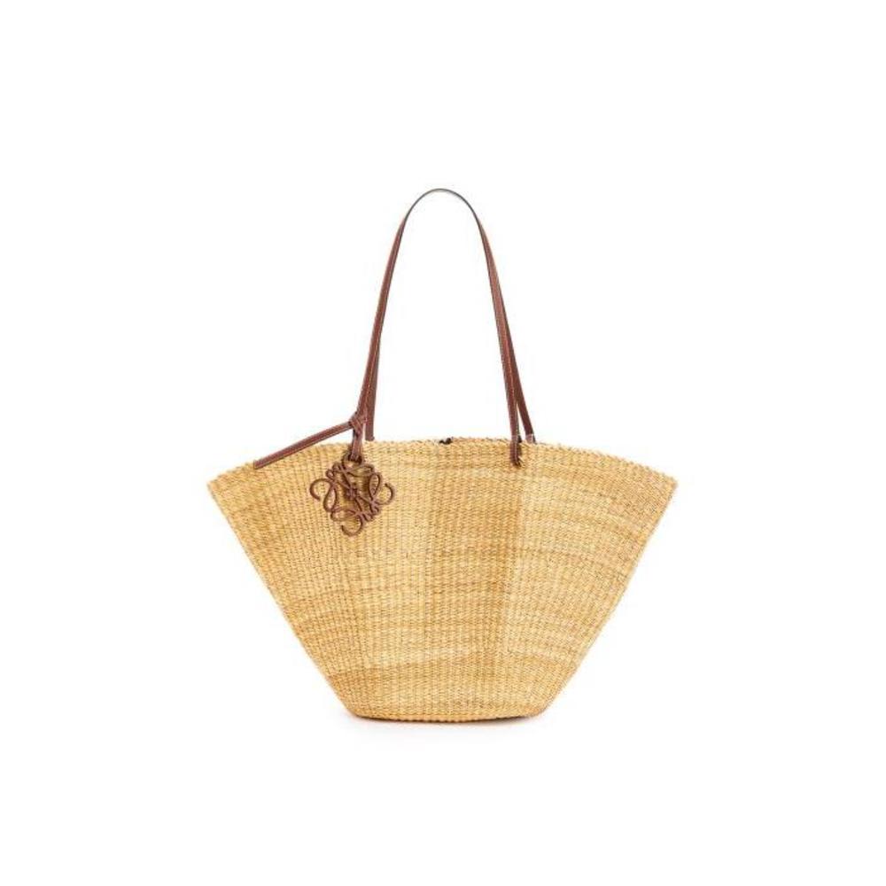 로에베 여성 토트백 탑핸들백 Shell Basket bag in elephant grass&amp;calfskin Natural/Pecan A223095X02이끌라로에베