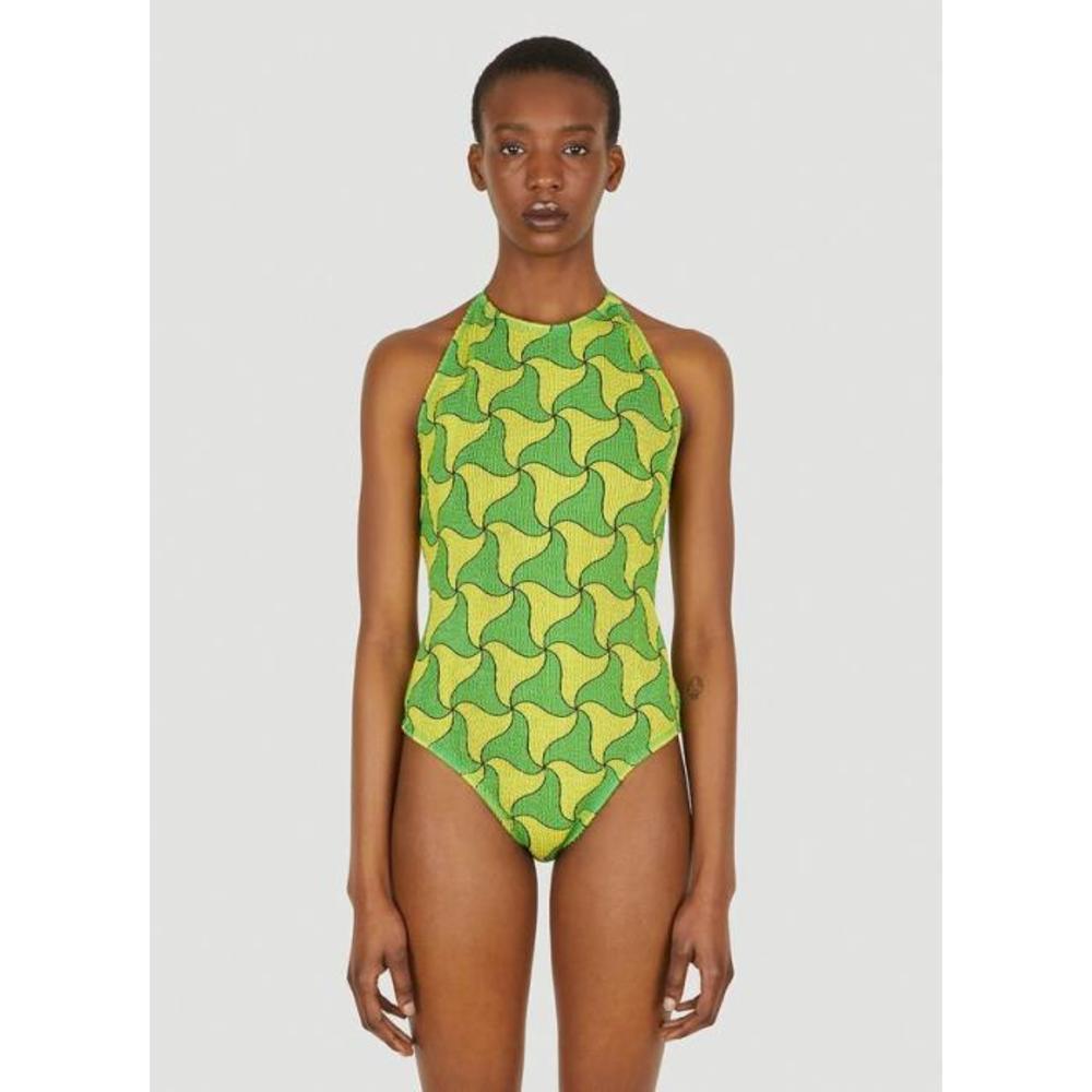 보테가베네타 여성 비치웨어 Ghost Print Crinkled Swimsuit in Green bov0247026grn이끌라보테가베네타