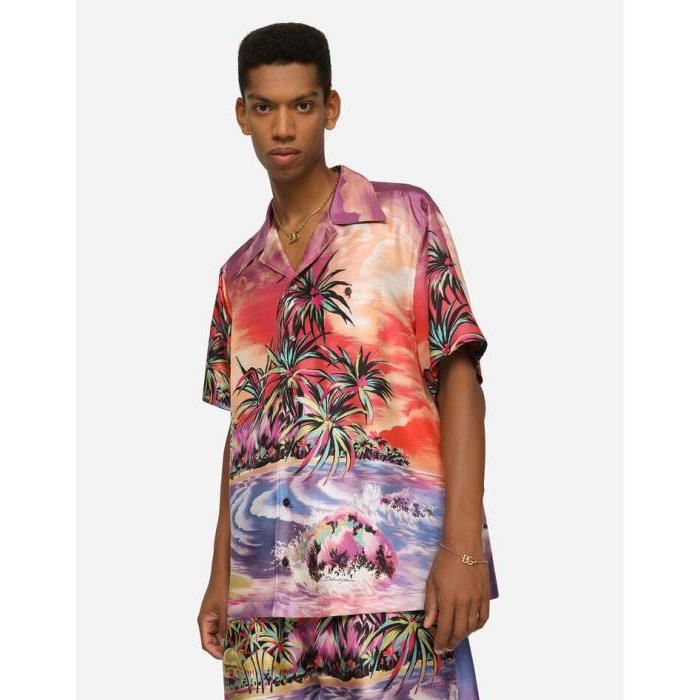 돌체앤가바나 남성 셔츠 Silk twill shirt with Hawaiian print G5JH9THI1IBHF4HF이끌라돌체 앤 가바나