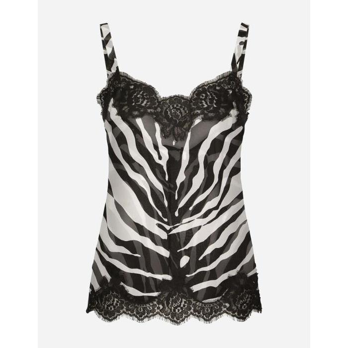 돌체앤가바나 여성 블라우스 셔츠 Zebra print chiffon lingerie style top with lace detailing O7D11TIS1MJHWAGN이끌라돌체 앤 가바나