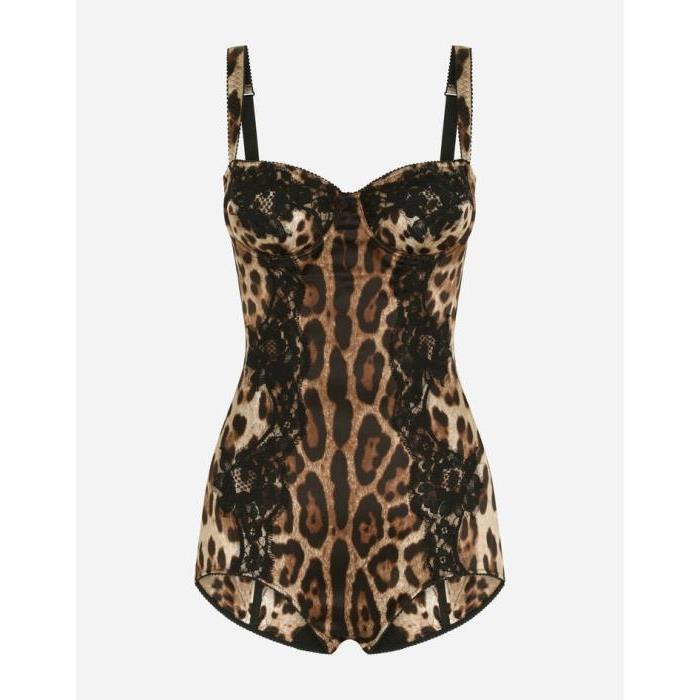 돌체앤가바나 여성 언더웨어 파자마 Silk balconette lingerie bodysuit with leopard print lace details O9A05TFSAXYHY13M이끌라돌체 앤 가바나