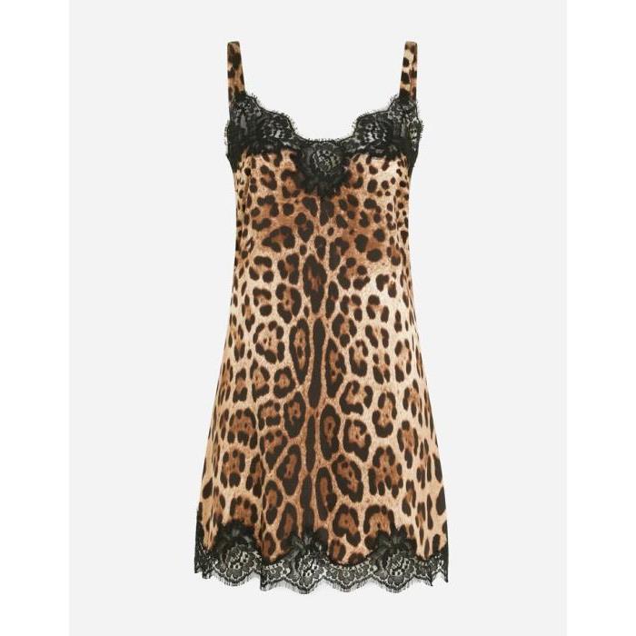 돌체앤가바나 여성 언더웨어 파자마 Leopard print satin lingerie slip with lace detailing O6A00TFSAXYHY13M이끌라돌체 앤 가바나