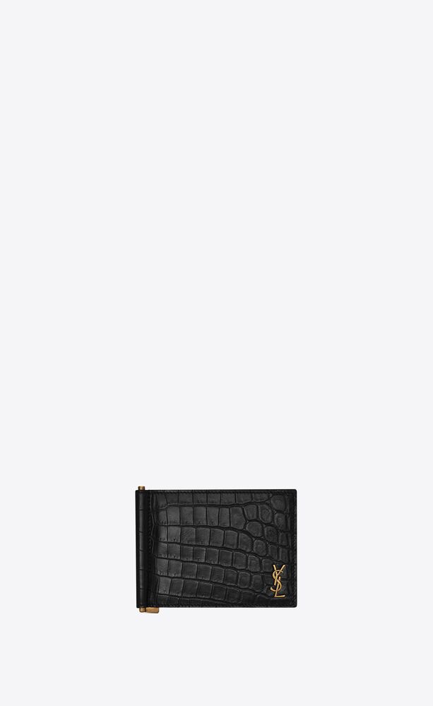 생로랑 남성 반지갑 607738DZEDW1000 tiny cassandre bill clip wallet in crocodile embossed matte leather이끌라생로랑