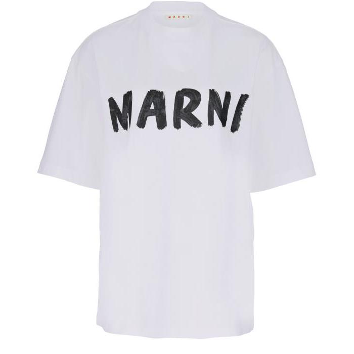 마르니 여성 티셔츠 맨투맨 로고 프린트 오가닉 저지 티셔츠 MNIE632PWHT94A1A00이끌라마르니