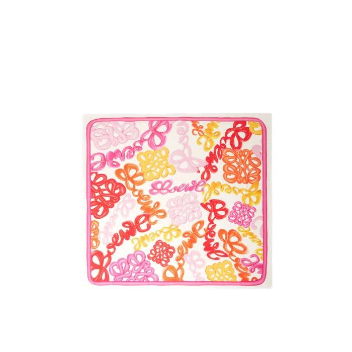 로에베 여성 스카프 숄 LOEWE Anagram scarf in silk&amp;cashmere Bright Pink/Multicolor F540255X01-9592이끌라로에베