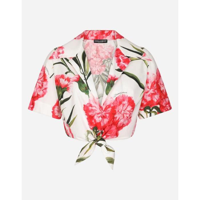 돌체앤가바나 여성 블라우스 셔츠 Carnation print poplin shirt with knot detail F5Q06TFSEHTHA3VL이끌라돌체 앤 가바나