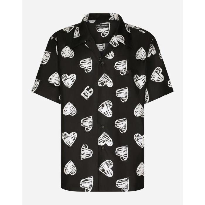 돌체앤가바나 남성 셔츠 Silk twill shirt Hawaiian with DG heart print G5JH9TIS1PMHNWZA이끌라돌체 앤 가바나