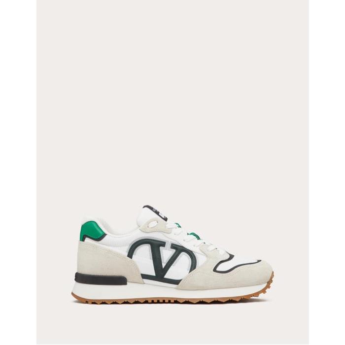 발렌티노 남성 스니커즈 운동화 Vlogo Pace Low top Sneaker In Split Leather, Fabric And Calf Leather for Man in White/green | Valentino GB YS0H17TAE_MJP이끌라발렌티노