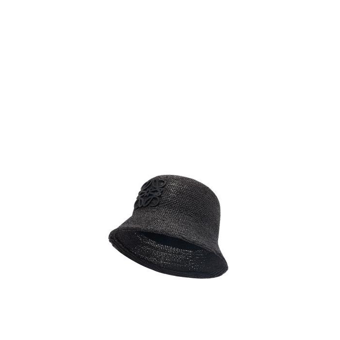 로에베 여성 모자 Bucket hat in raffia&amp;calfskin Black K820HB1X15-1100이끌라로에베