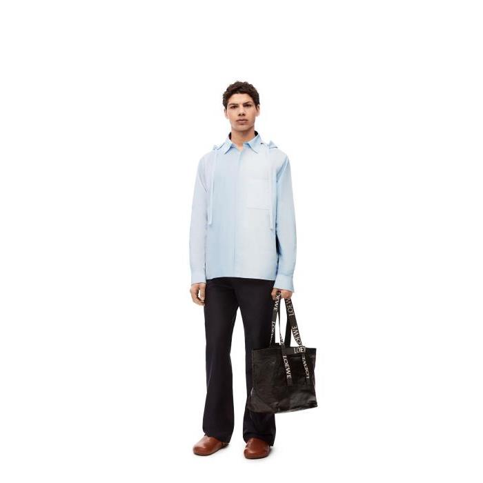 로에베 남성 셔츠 Hooded shirt in striped cotton Soft Blue/Soft White H526Y05WBM-5712이끌라로에베