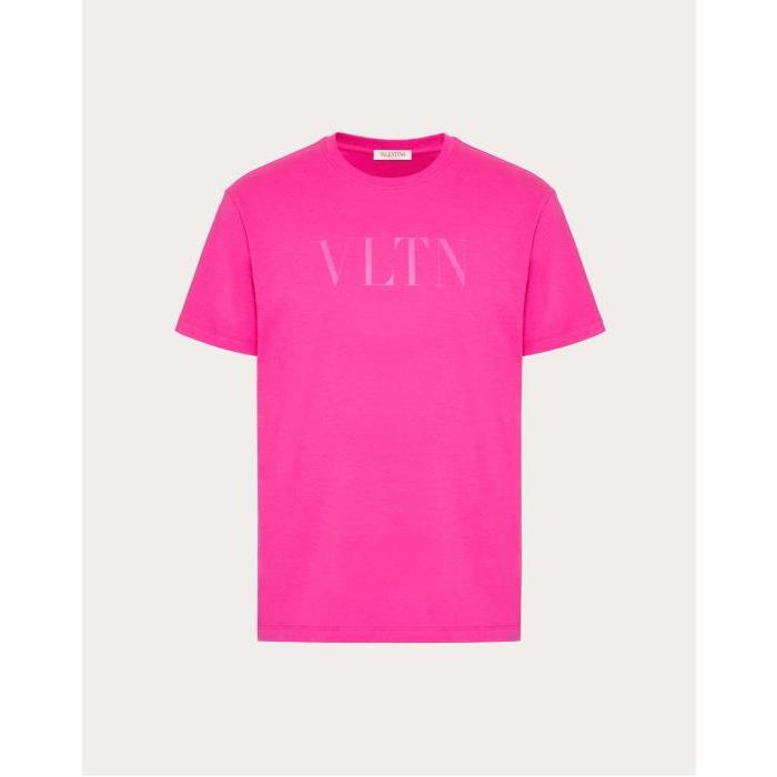 발렌티노 남성 티셔츠 맨투맨 Cotton Crewneck T shirt With Vltn Print for Man in Pink Pp | Valentino GB VMG10V96P_UWT이끌라발렌티노
