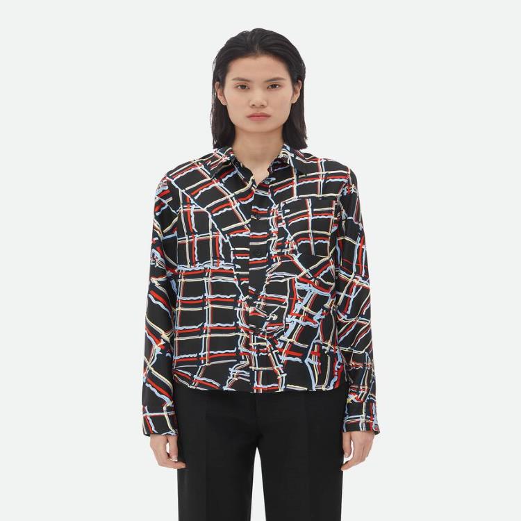 보테가베네타 여성 블라우스 셔츠 Distorted Check Printed Silk Shirt 785339V42X01078이끌라보테가베네타