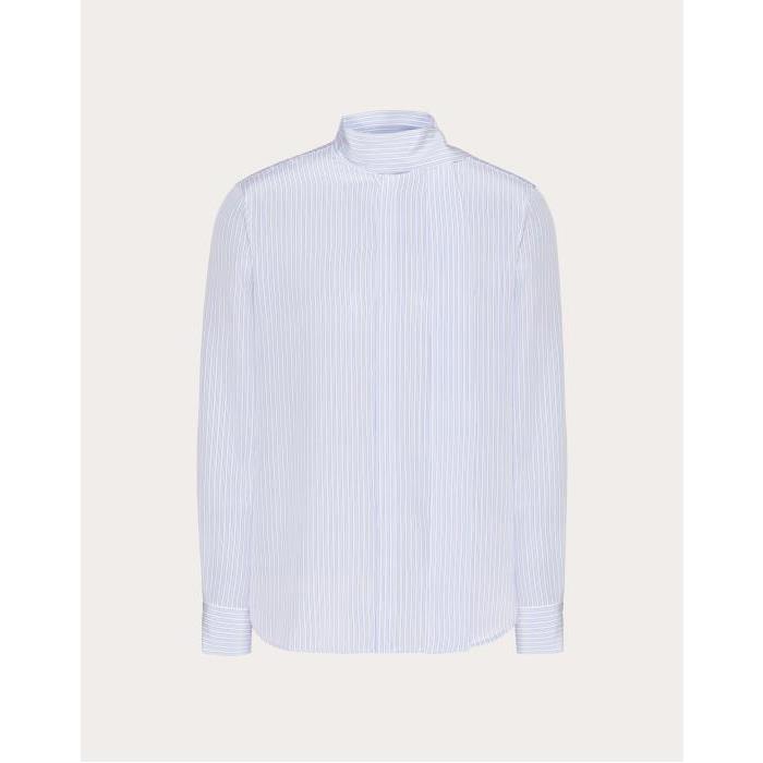발렌티노 남성 셔츠 Silk Shirt With Scarf Detail At Neck for Man in Azure | Valentino GB VAB3L090J_129이끌라발렌티노