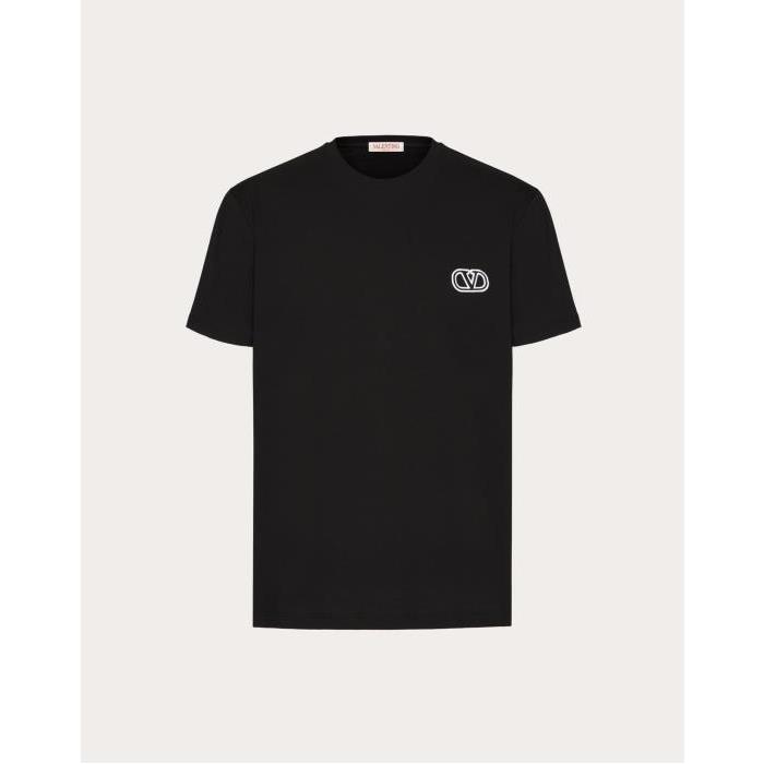 발렌티노 남성 티셔츠 맨투맨 Cotton T shirt With Vlogo Signature Patch for Man in Black | Valentino GB VMG10V9LJ_0NO이끌라발렌티노