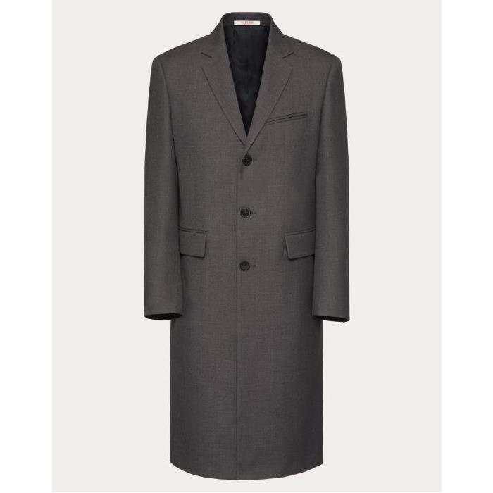 발렌티노 남성 코트 Single breasted Coat In Technical Nylon With Maison Valentino Tailoring Label for Man in Grey | Valentino GB VCAC709GH_094이끌라발렌티노