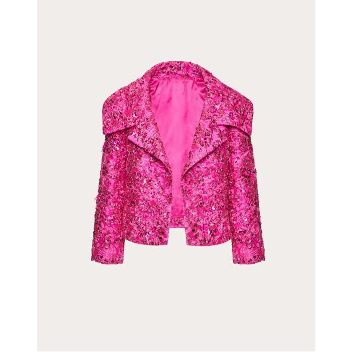 발렌티노 여성 자켓 블레이저 Petite Jacquard Jacket for Woman in Pink Pp | Valentino GB BCE2L27H7_UWT이끌라발렌티노