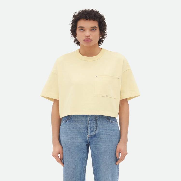 보테가베네타 여성 블라우스 셔츠 Jersey Cropped T Shirt With V Pocket 777597VKLZ07361이끌라보테가베네타
