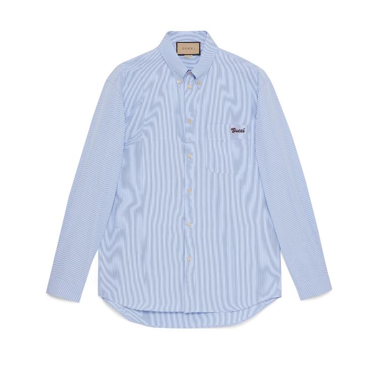 구찌 남성 셔츠 722780 ZAL2A 4857 Striped cotton shirt with Gucci logo이끌라구찌