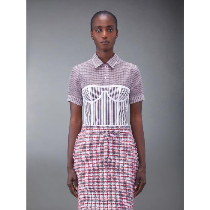 톰브라운 여성 블라우스 셔츠 FTU418B-F0573-960 Silk Cotton Cropped Striped Corset이끌라톰브라운