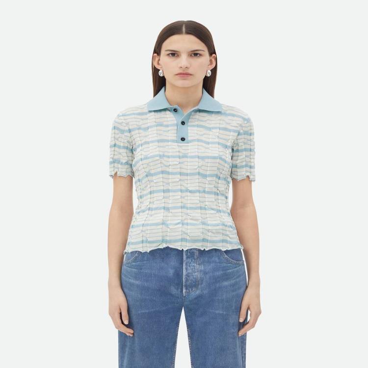 보테가베네타 여성 블라우스 셔츠 Distorted Stripe Cotton Polo 785406V3WJ09074이끌라보테가베네타