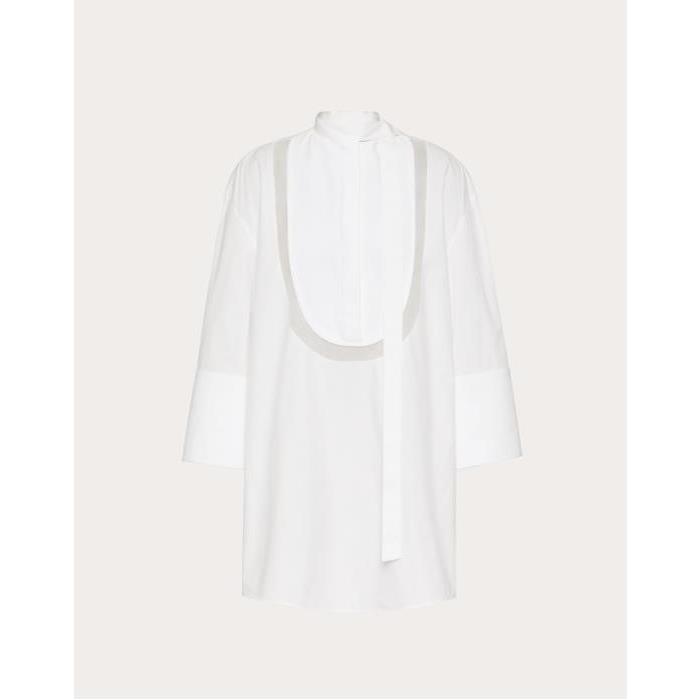 발렌티노 여성 블라우스 셔츠 Cotton Popeline Top for Woman in White | Valentino GB BAE7855A6_001이끌라발렌티노