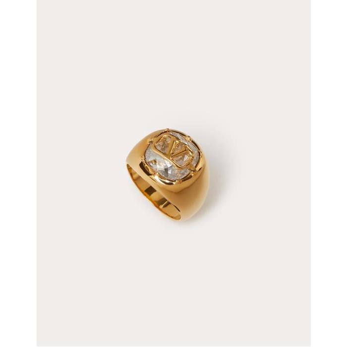 발렌티노 여성 귀걸이 Vlogo Signature Metal And Swarovski® Crystal Ring for Woman in Gold | Valentino GB WJ0R72YCW_MH5이끌라발렌티노