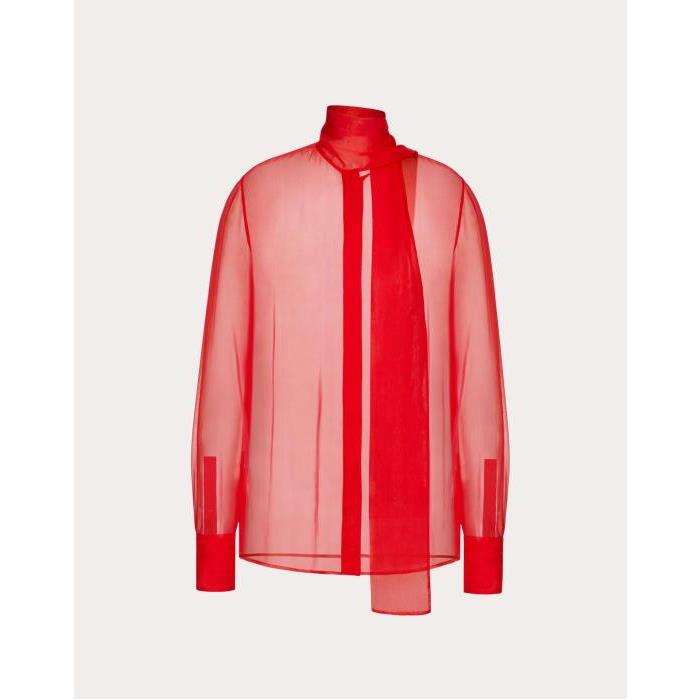 발렌티노 여성 블라우스 셔츠 Chiffon Blouse for Woman in Red | Valentino GB BAB4352UP_157이끌라발렌티노