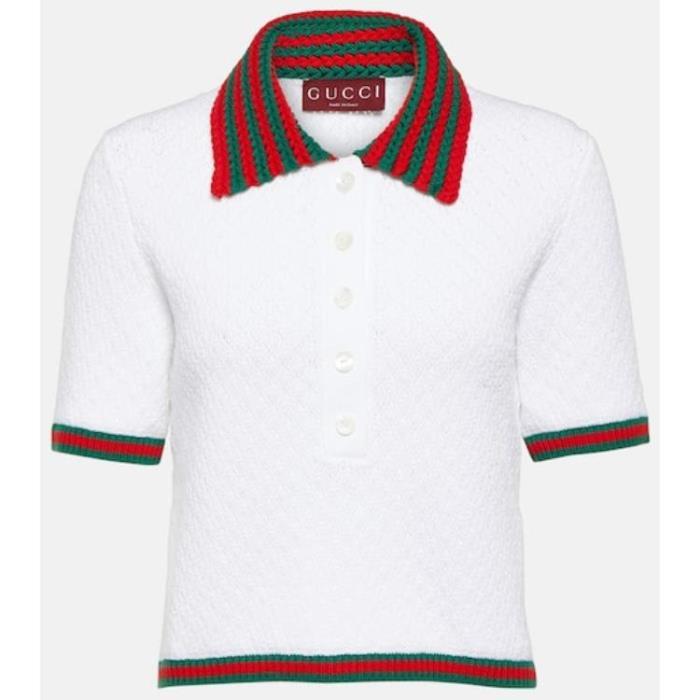 구찌 여성 블라우스 셔츠 Web Stripe cotton blend lace polo shirt P00919565이끌라구찌
