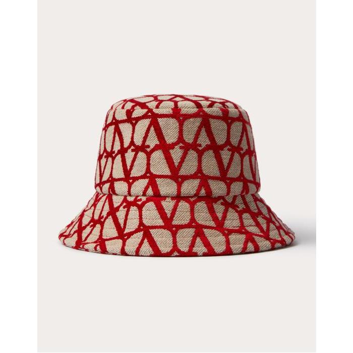 발렌티노 여성 모자 Toile Iconographe Bucket Hat for Woman in Beige/red | Valentino GB WHGA65IEK_J4A이끌라발렌티노