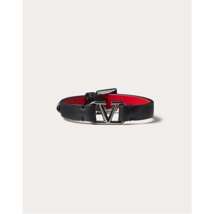 발렌티노 남성 팔찌 Vlogo Signature Leather Bracelet for Man in Black/pure Red | Valentino GB YJ0M67TCZ_0SM이끌라발렌티노