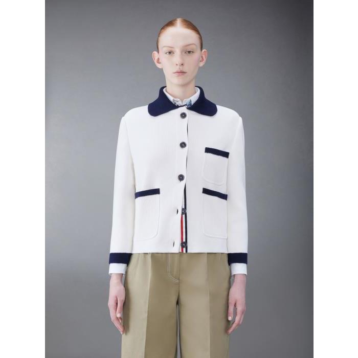 톰브라운 여성 니트웨어 FKJ090B-Y3028-100 Cotton Cashmere Polo Collar Pocket Jacket이끌라톰브라운